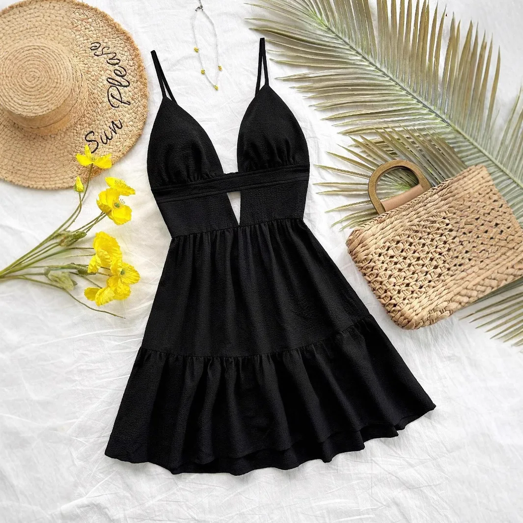 Abito camis con stampa leopardata retrò Abito estivo da donna sexy scava fuori senza maniche Mini abito Harajuku Bohemian Beach Vacation Vestidos