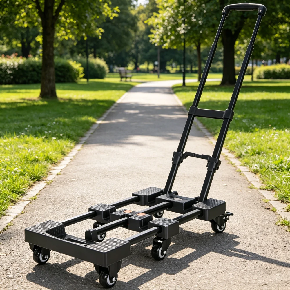 

Портативная складная тележка-платформа - многофункциональная тележка для перевозки багажа и покупок с системой выдвижной ручки для удобной транспортировки