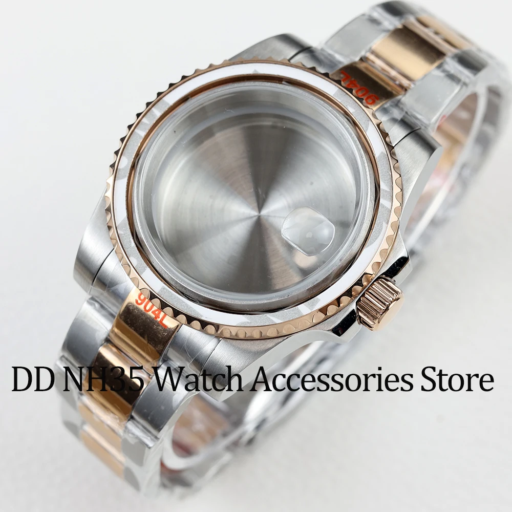 40mm NH35 watch case Rose gold case sapphire glass For NH34 NH35 NH36 Movement 28.5mm Dial submariner gmt oyster jubilee strap