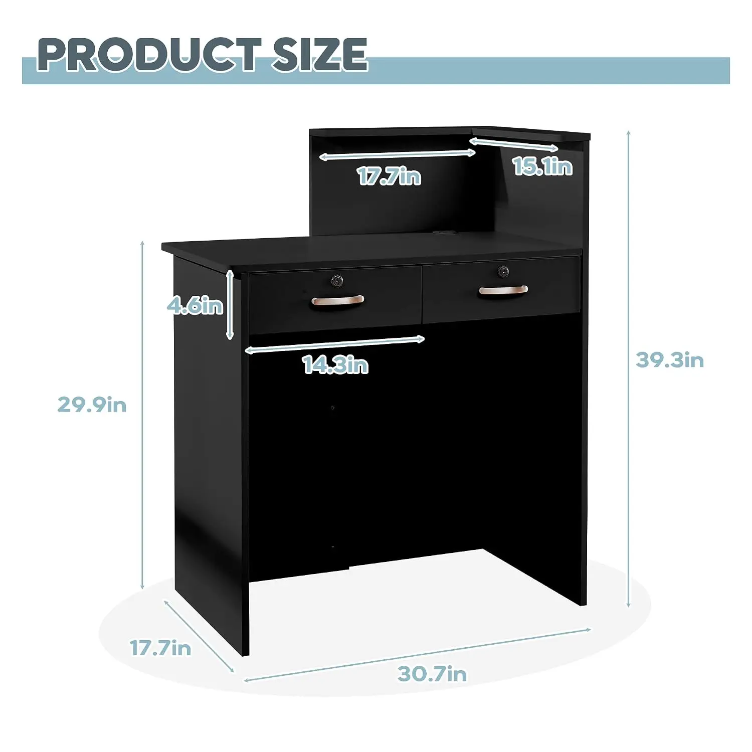 Reception Desk with Counter,Small Front Desk with Two Lockable Drawers,Cable Management Holes,Counter Table for, Customized
