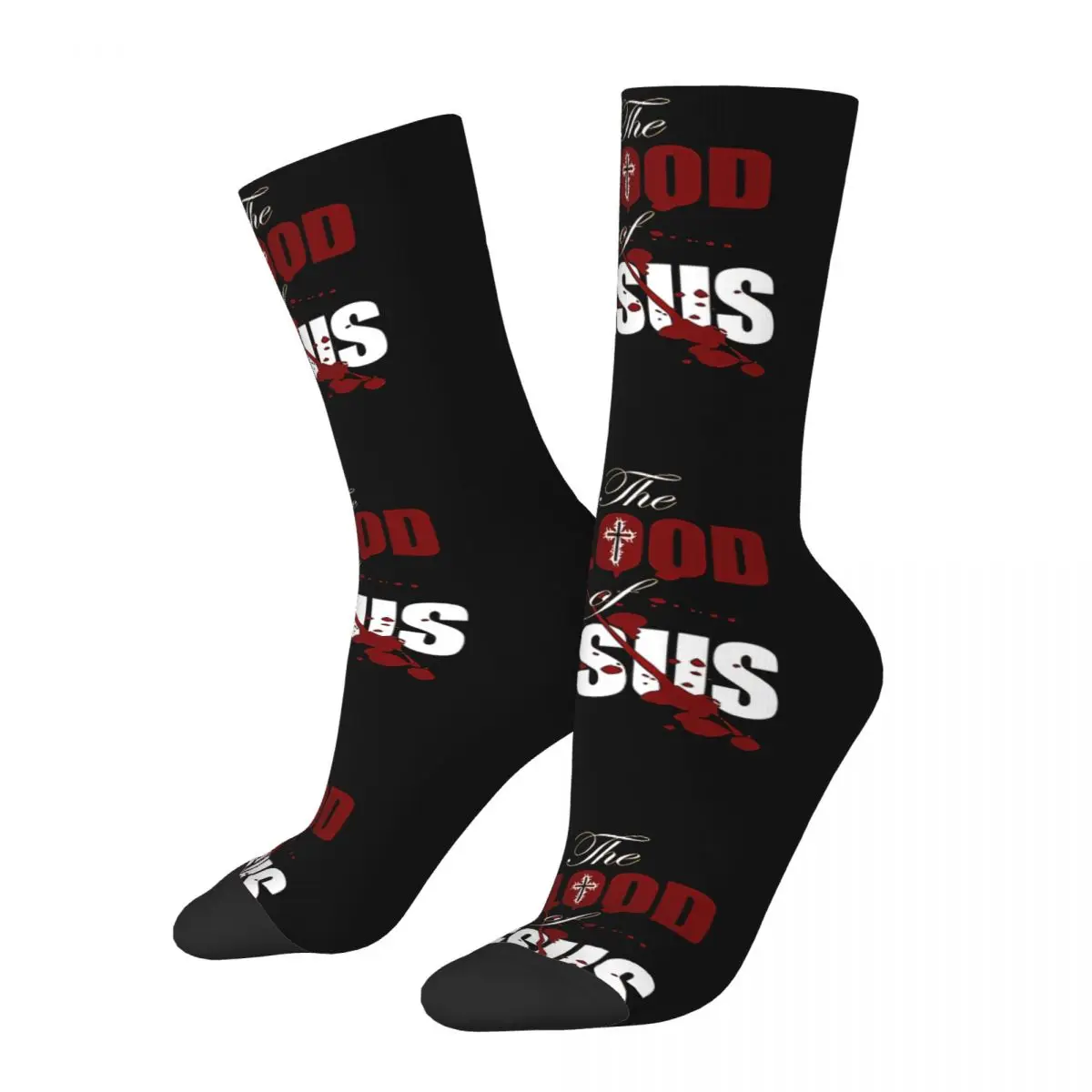 Funny Happy Sock for Men The Blood Of Jesus Christian Vintage Christian Breathable Pattern Printed Crew Sock Seamless Gift