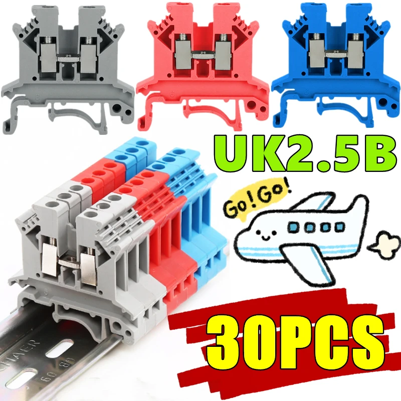 

New 30/20/10PCS UK 2.5 Terminal Block UK2.5B Screw Connection Connect Strip 2.5B Cable Electrical Din Rail Wire Connector Tools