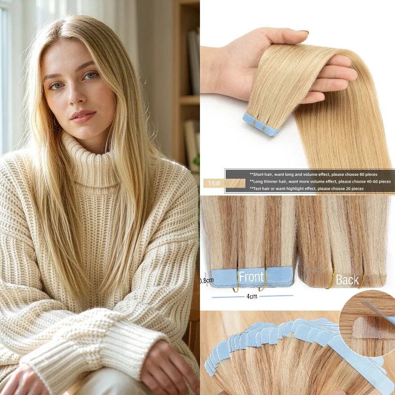 Real Human Hair Tape In Weft 20pcs 26inch Water Wave #4 #99J For Thicker Hair & Style Change Special Occasion Wholesale