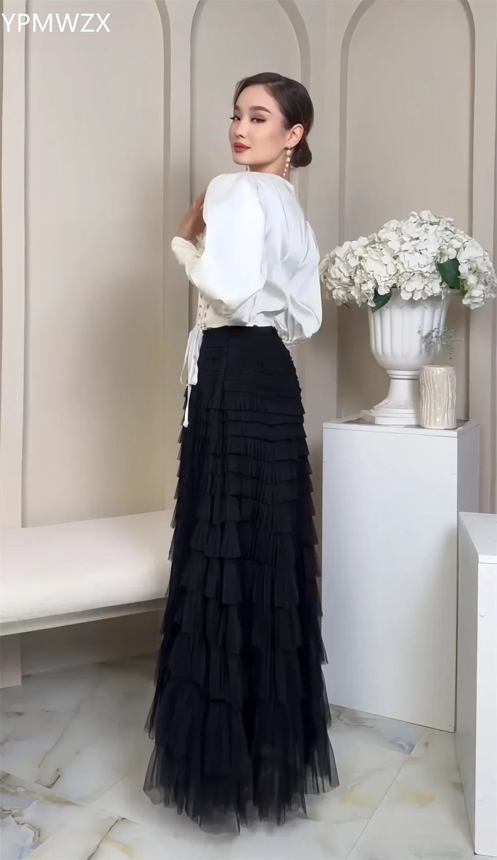 Customized Evening Dress Formal Women YPMWZX Square Collar A-line Floor Length Skirts Draped Layered Tulle Bespoke Occasion Dre