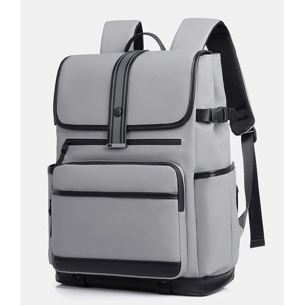 PU Business Backpack with Flap Front Zipper Pockets Side Bottle Pockets and Padded Adjustable Straps for Daily Commuting