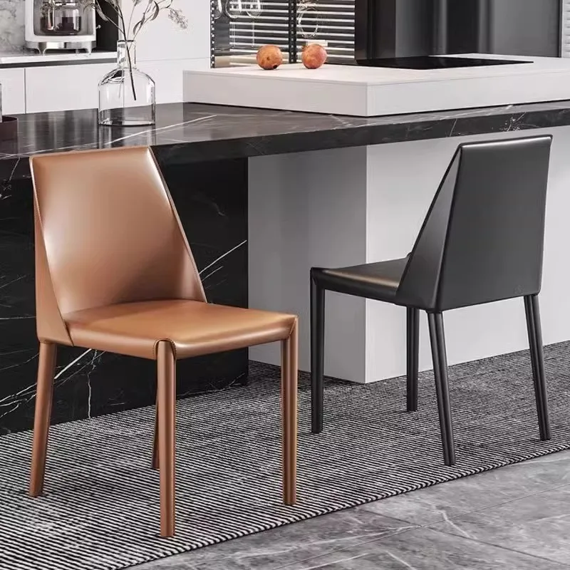 Italian minimalist saddle leather dining chair modern light luxury commercial fast food barbecue restaurant back chair