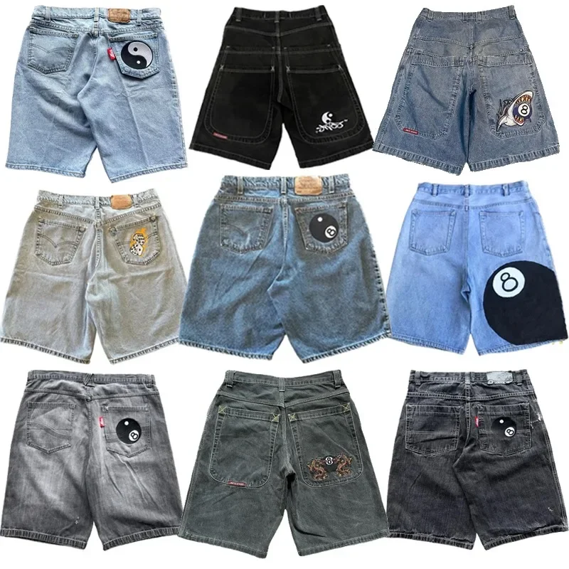 Pantalones cortos vintage Y2K para hombre y mujer, Shorts vaqueros holgados con patrón Harajuku de Hip Hop, ropa de calle a la moda para ocio gótica de baloncesto, novedad de verano