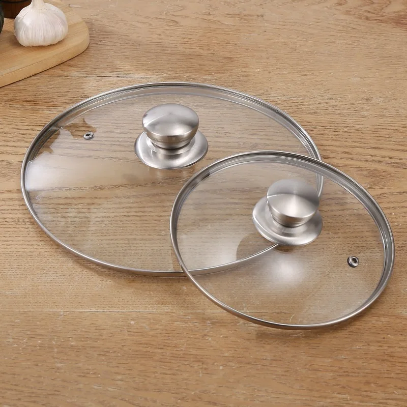 Tempered Glass Pot Lid Stainless steel Rimmed Pan Lid Spill Shatter-Proof Round Chef Glass Cover for Versatile Home Cooking Pan