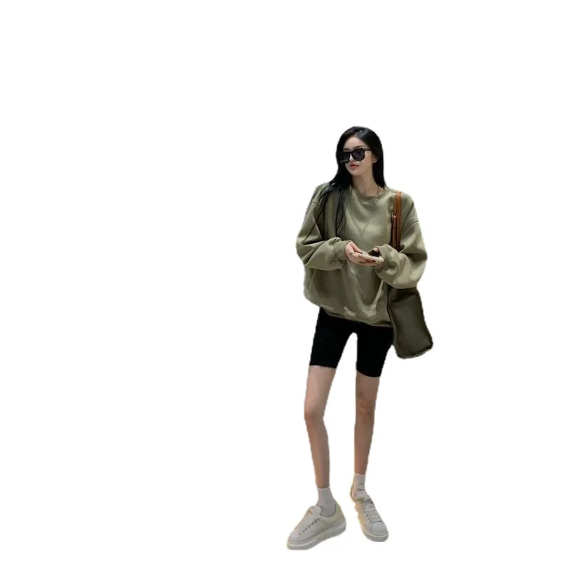 Suéter de mujer estilo otoño manga larga suelto verde cuello redondo Top mujer