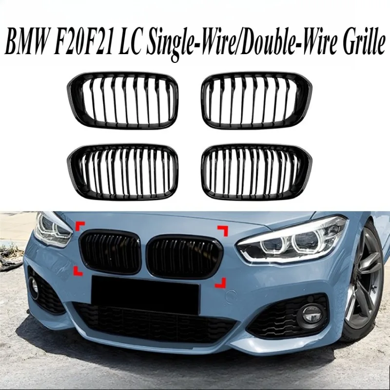 

For New BMW 1 Series F20 F21 LCI 15-19 OE Style Dual Line Vertical Slat Front Grille Direct Fit Exterior Upgrade Body Kit Parts