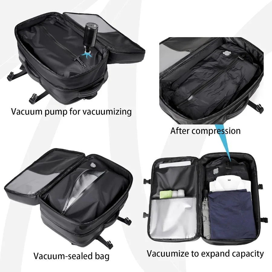 حقيبة ظهر للكمبيوتر للسفر محكمة الغلق ومقاومة للماء مع مضخة تفريغ ومقصورات متعددة وقفل مجمع مضاد للسرقة باللون الأسود #6