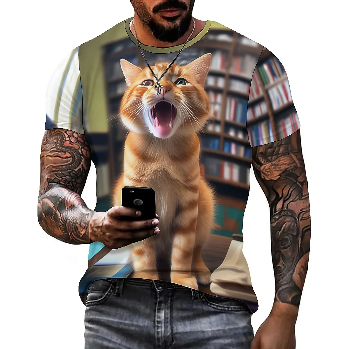 

2026 New Party Event Men's 3D Printed Short-Sleeve T-Shirt - Student Round Neck, Smooth Fabric