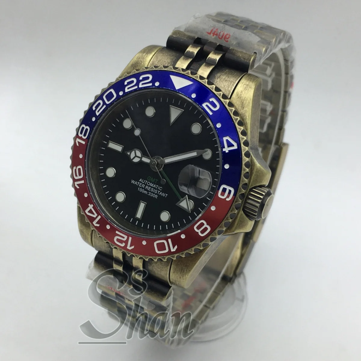 40mm Bronze Men's Unique GMT Automatic Mechanical Watch NH34A Movement Sapphire Glass Bronze Bracelet 100m Water Resistant