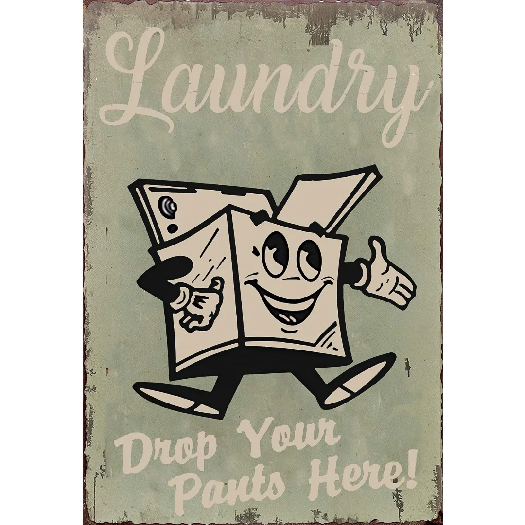Laundry Drop Your Pants Here Vintage Retro Metal Sign Home Bathroom Laundry Decor Wash Room Signs