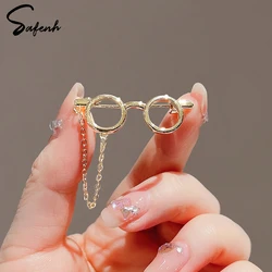 Fashion Creative Glasses Frame Metal Brooches Sunglasses Tassel Chain Lapel Pin Cartoon Backpack Clothes Badges Corsage Jewelry