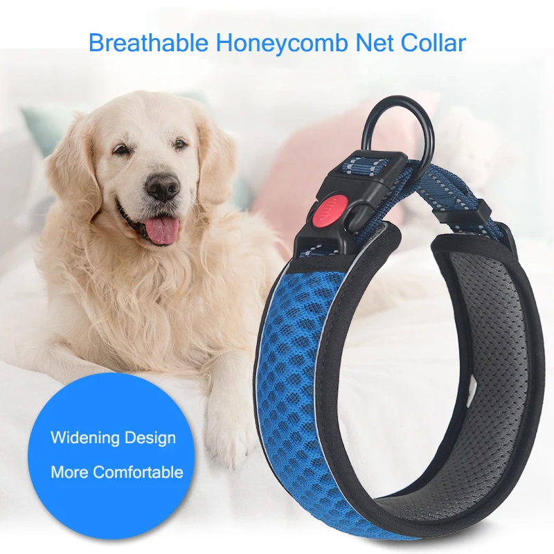 3M Reflective Stripe Nylon Pet Dog Collar For Small Large Breed Honeycomb Net Durable Training Collar Breathable Avoid Accidents