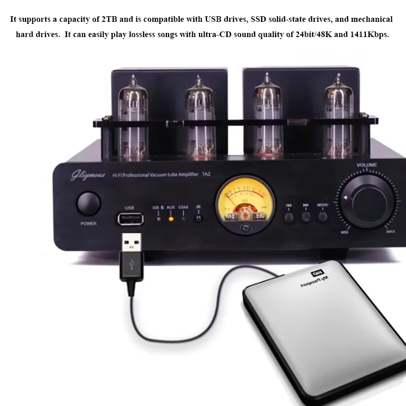 Fièvre amplificateur de puissance à Tube HIFI 6K4 Tube Bluetooth 5.3 double puce TPA3221 amplificateur domestique 100W * 2 puissance de sortie USB 24BIT 84KHz