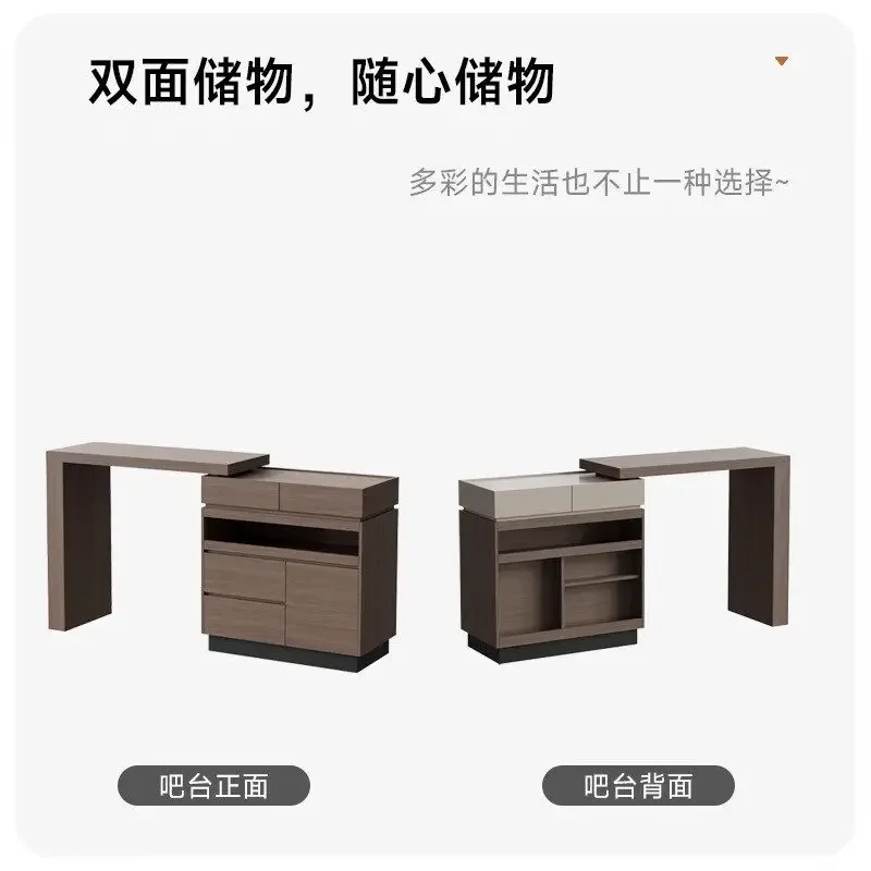 Movable solid wood tea and wine cabinet retractable bar integrated cabinet with wheels