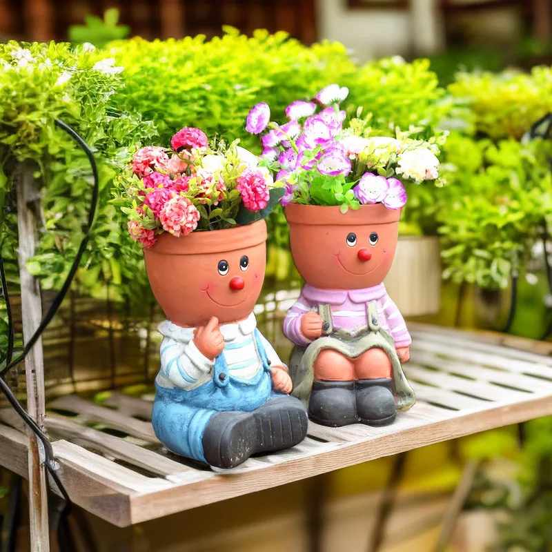 

Courtyard garden ornaments cute cartoon boy and girl flower pots succulent flower pots kindergarten villa balcony landscaping