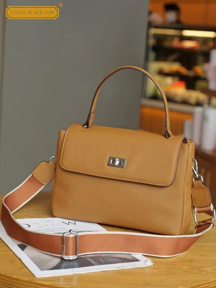 

Ladies Work Flap Messenger Bag Genuine Leather Solid Color Fashion Women Retro Office Handbag Shoulder Crossbody Bags Designer