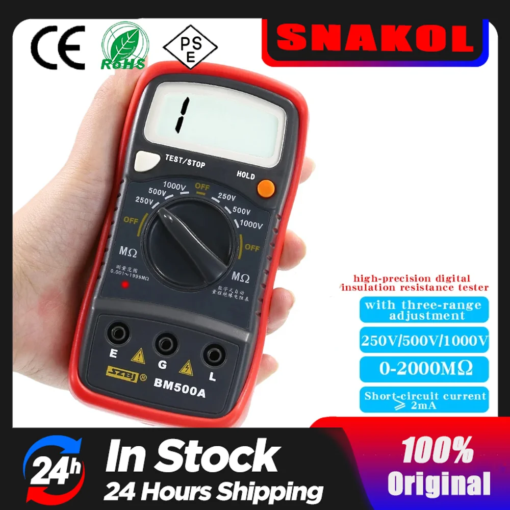 

BM500A Digital Meter 1000V Auto Range Insulation Resistance ohm Meter Tester Megohmmeter Multimeter Voltmeter LED indication