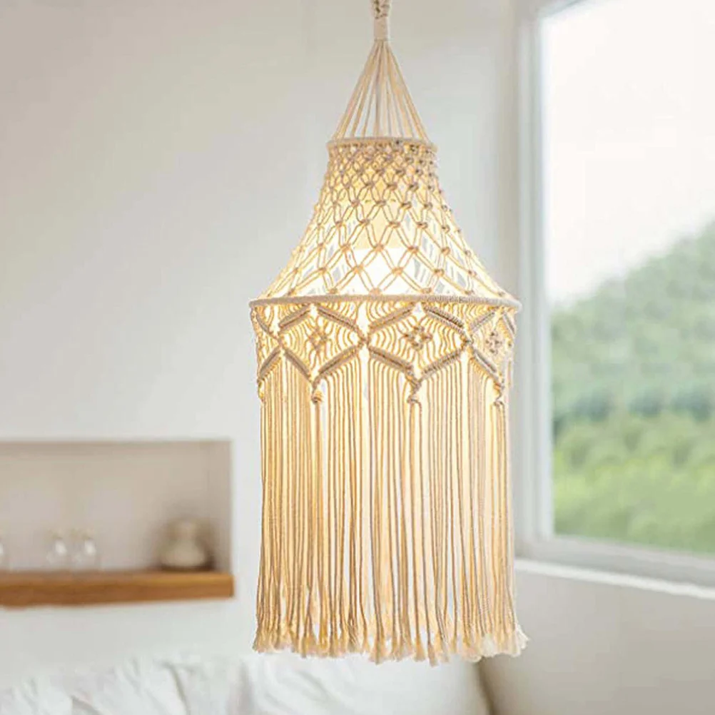 

Bohemian Macrame Lamp Shade Handwoven Tassel Ceiling Light Cover Woven Lampshade for Home Decor Living Room Bedroom Cafe