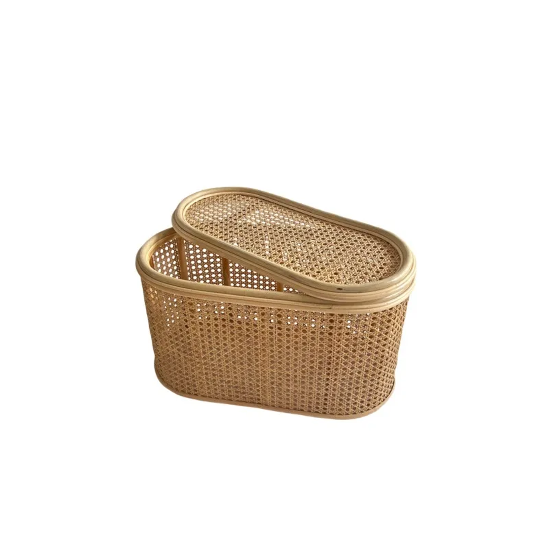 

Japanese Style Chinese Style Circular Cylindrical Solid Wood Rattan Weaving Living Room Clothes Storage Basket Clothes Sorting