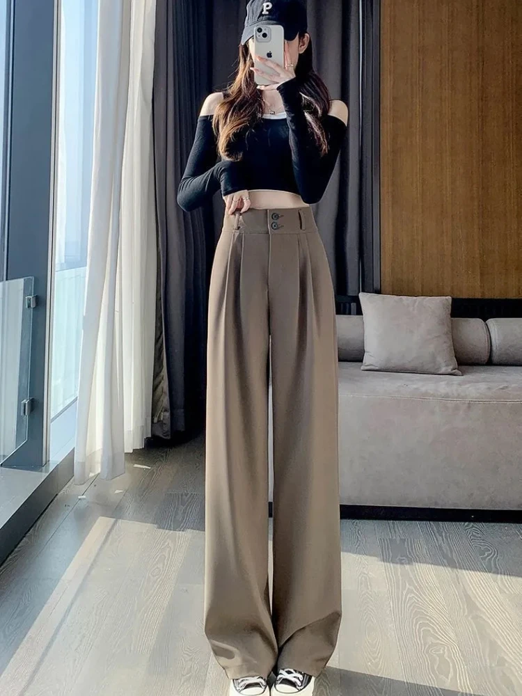 Korean Fashion High Waist Suit Pants Women Summer Wide Leg Grey Trouser Office Ladies Elegant Baggy Streetwear Clothes 2024 New