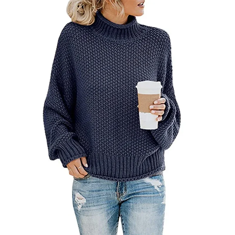 2023 y2k Women\'s Long-Sleeved Turtleneck Sweaters Loose Pullover Solid Color Plus Size Tops High Neck Knitted Sweater ropa mujer