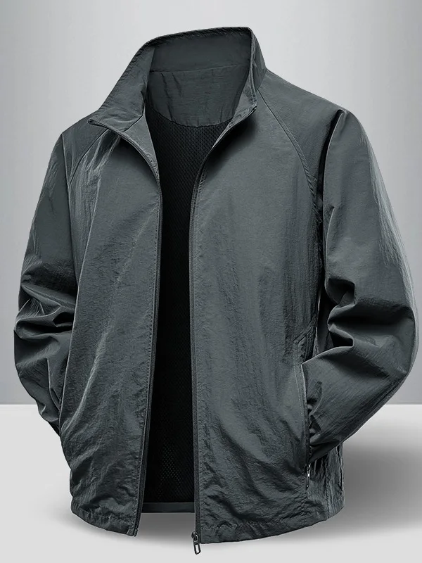 

Мужская легкая куртка на весну-осень, свободного кроя, дышащая, ветрозащитная, с воротником-стойкой, повседневная, спортивная, однотонная, модная, брендовая