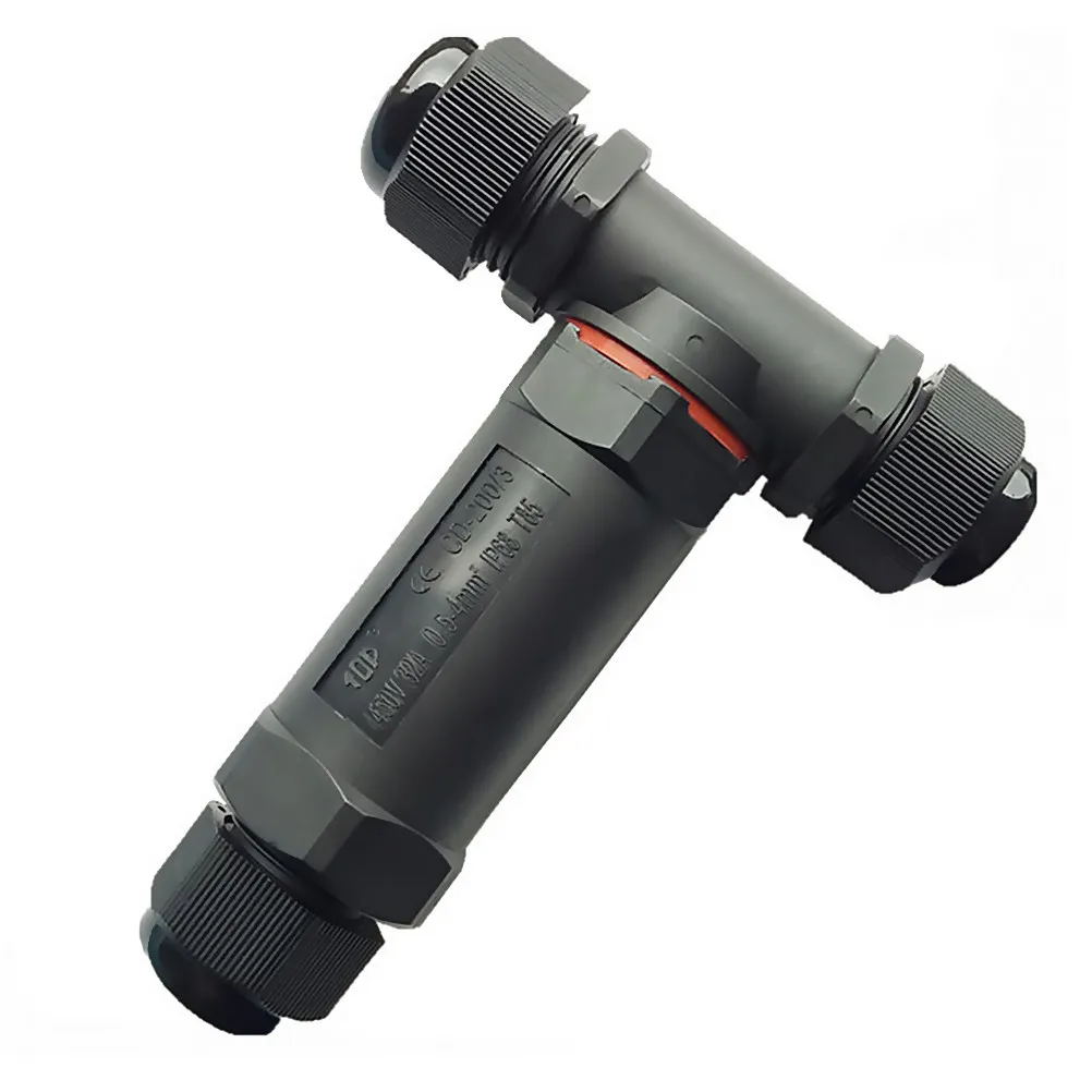 IP68 Rated 3-Pole T Junction Waterproof Cable Connector for Outdoor LED Lighting Garden Tools Construction Equipment Junction