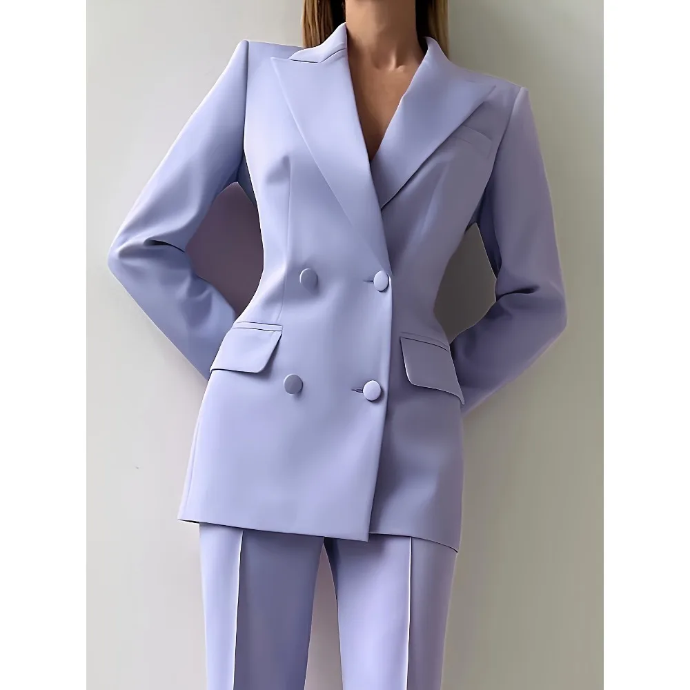 طقم بدلة نسائية أنيقة مصممة خصيصًا مع تصميم محفور الخصر، بما في ذلك معطف وبنطلون
