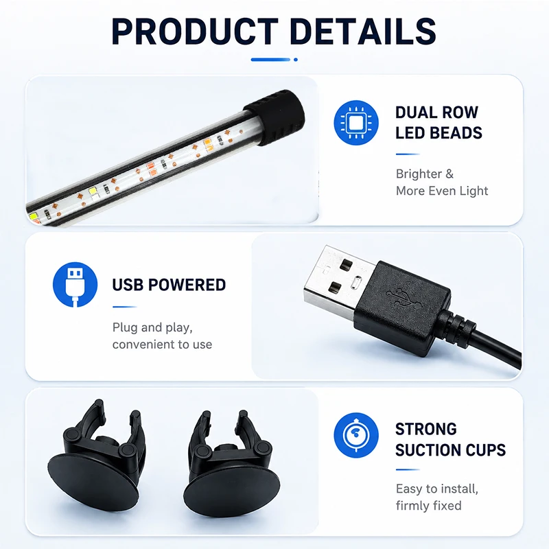 18-58cm USB Vollspektrum Aquarium LED-Lichtleiste Wasserdichte Tauchbare Fischbeckenlampe Unterwasser-Pflanzenwachstumsbeleuchtung – Detail 2