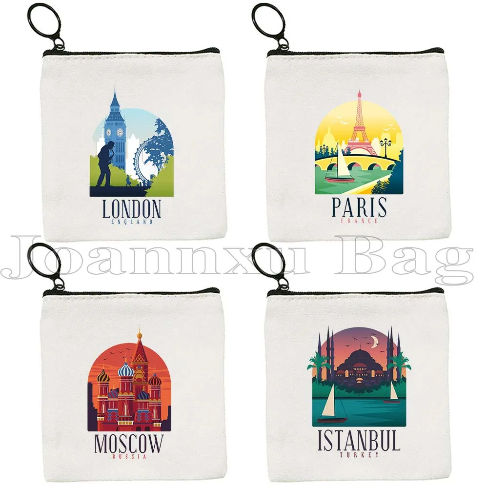 San Francisco New York Paris London Moscow Istanbul Venice Rome Barcelona Frankfurt Hamburg Cologne Landmark Key Coin Purse Bag