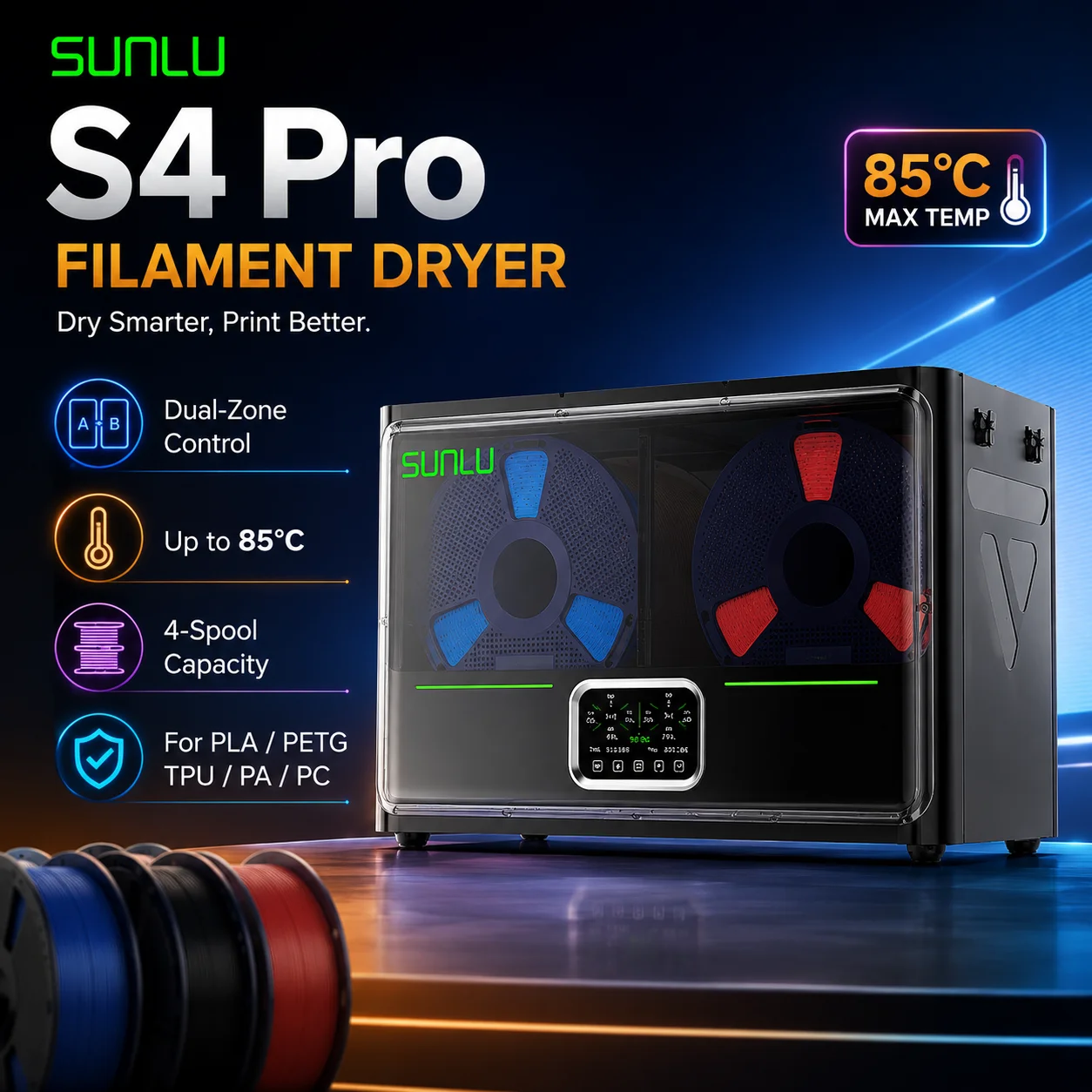Petg Filament - S4 Pro Filament Dryer 4-Spool Dual-Zone
