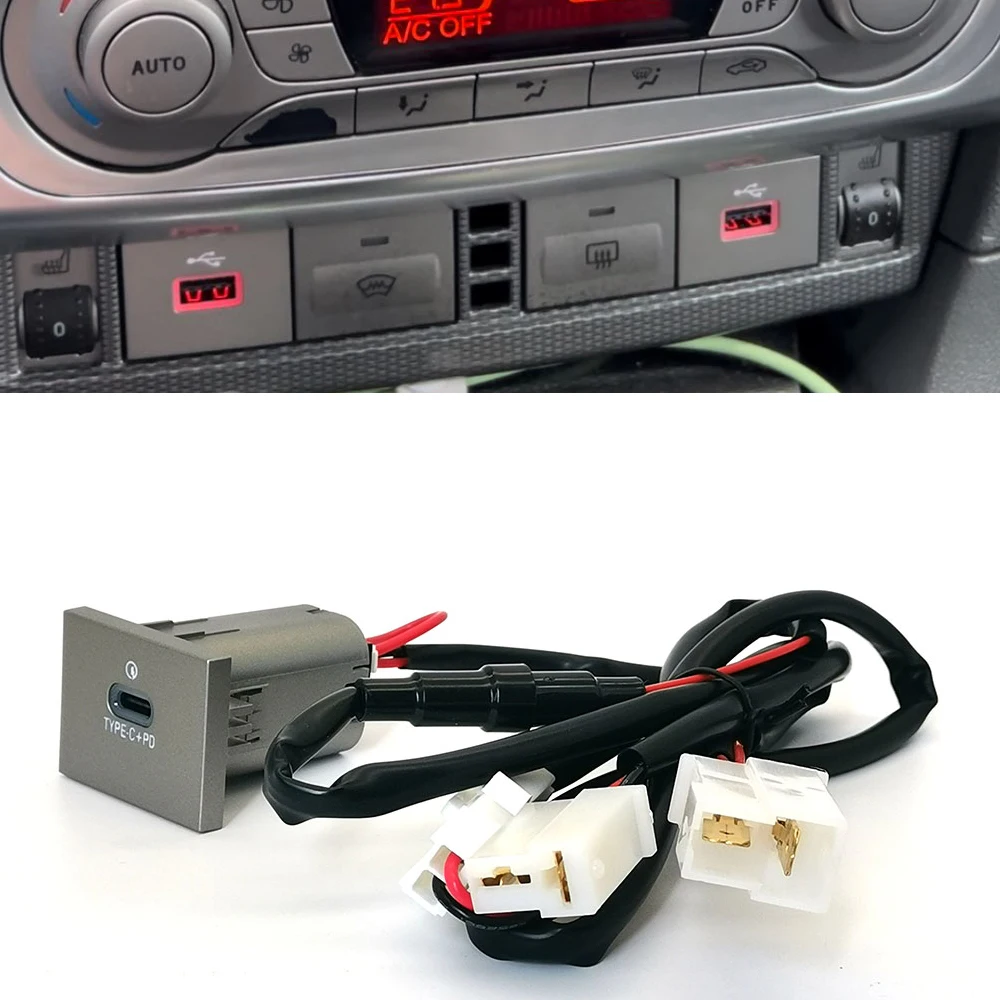 

1PC Car Charger Type-C PD USB Interface Socket for Ford Focus Phone Charger Fast Charging Adapter Auto Accessories