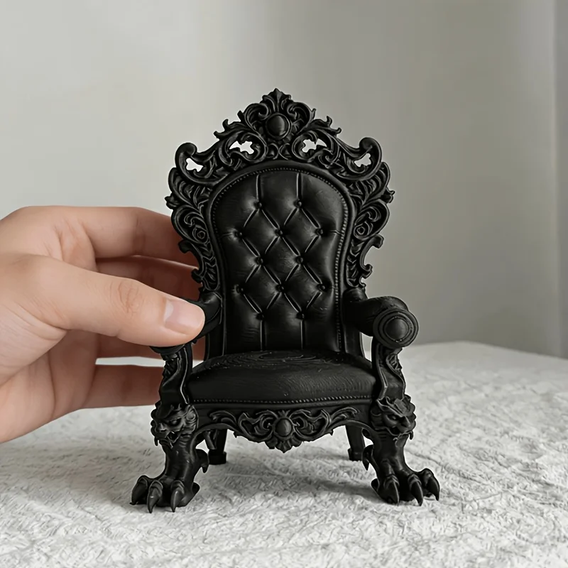 Mini Gothic Medieval Throne Sculpture Black Chair King Queen Figurine Tabletop Display Decor Game Room Office Shelf Ornament