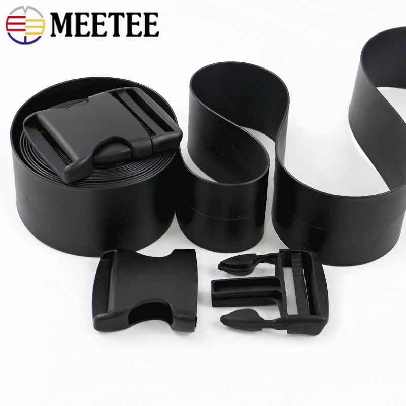 

5Sets 10-50mm Black PU Leather Cords+Plastic Release Buckle Backpack Adjust Hemming Ribbon Closures Hook DIY Sewing Accessories