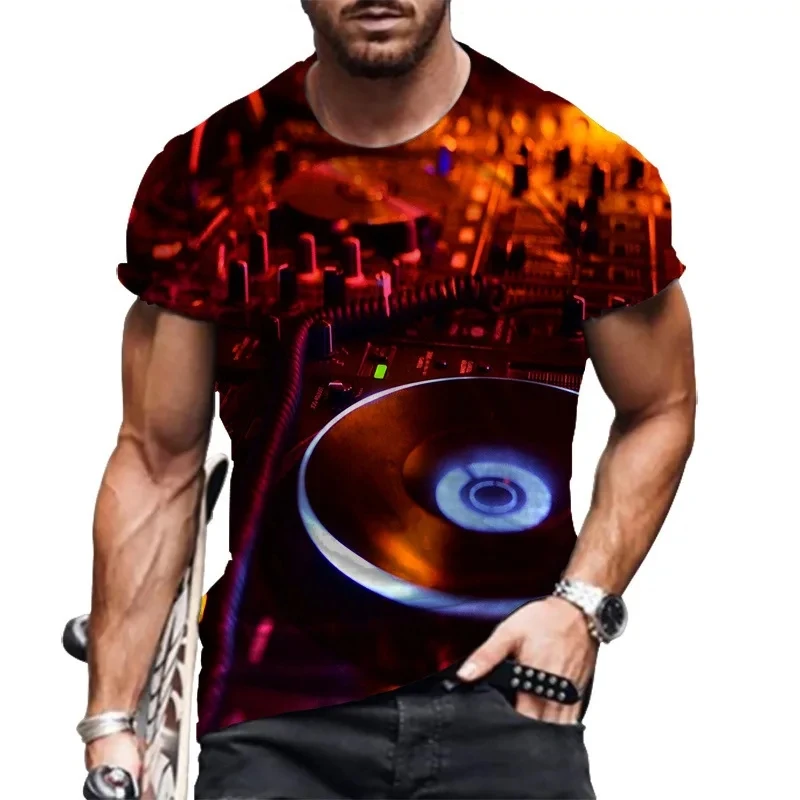 Fashionable New DJ T-shirt for Men  Printed Short Sleeve Nightclub Music Series Pattern Plus Size  Party Rock Round Neck Short S view 6