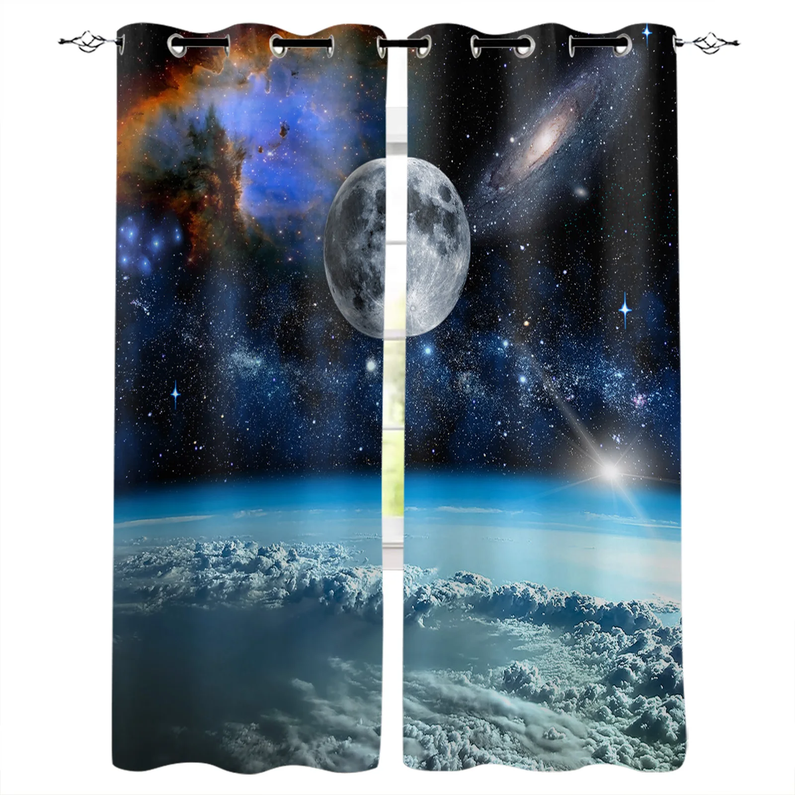 Cosmos Satellite Volcano Crater Space Earth Curtains In The Bedroom Living Room Hall for Home Kitchen Window Treatments Drapes