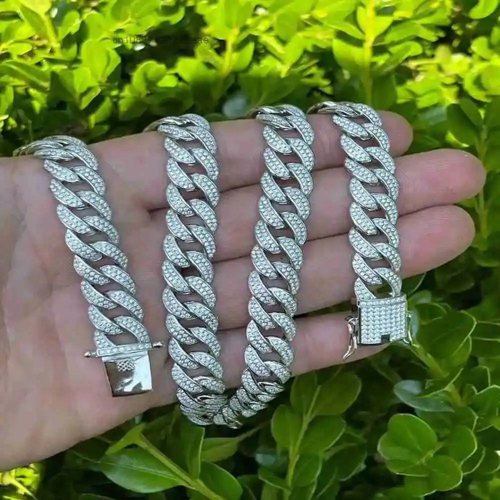 Luxury 925 Silver Women's Iced Out Moissanite Cuban Chain Gold Plated.
