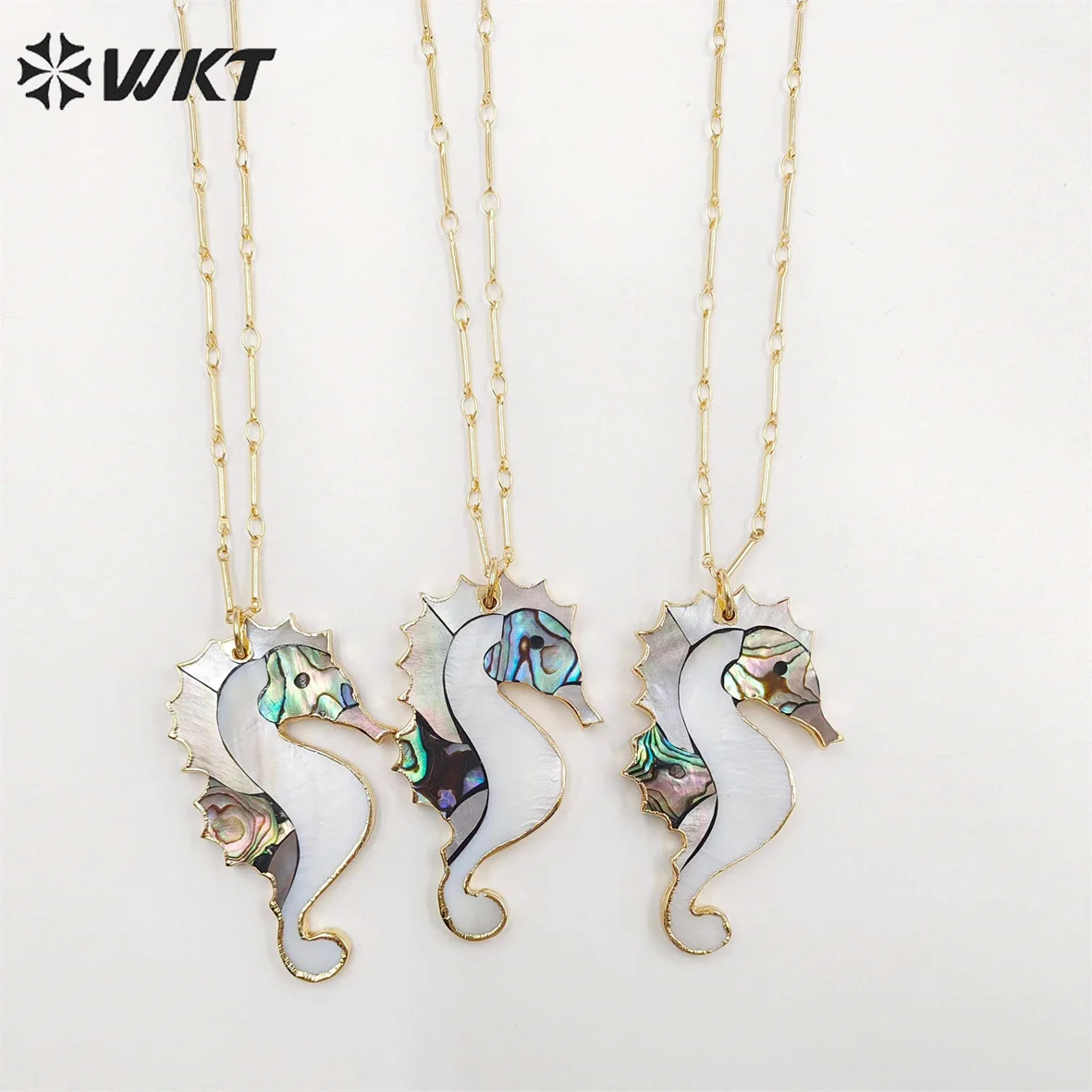 WT-N1069 WKT Wholesale Fashion High Quality Abalone And White Shell Jewelry Seahorse Shape Adorable Necklace