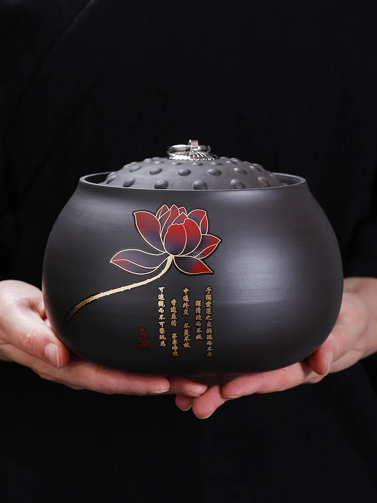الرجعية الصينية الأرجواني الطين لوتس البذور وعاء براد شاي مختومة 0.4 كجم حزمة 1500 مللي Pu Erh الأحمر الأخضر الشاي تخزين يمكن هدية تزيين المنزل