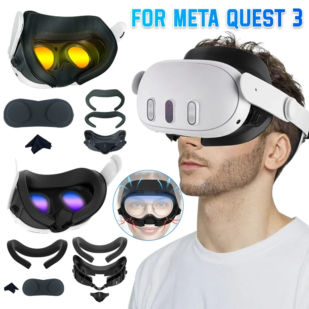 6 في 1 ترقية AMVR بو الجلود قناع الوجه غطاء ل ميتا كويست 3 واجهة الوجه الارتفاع قابل للتعديل قوس VR نظارات الملحقات