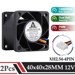 2Pcs GDSTIME 40mm Powerful Cooler DC 12V 40x28MM Dual Ball Bearing High Speed Server Fan 4028 4PIN With PWM For AVC Cooling