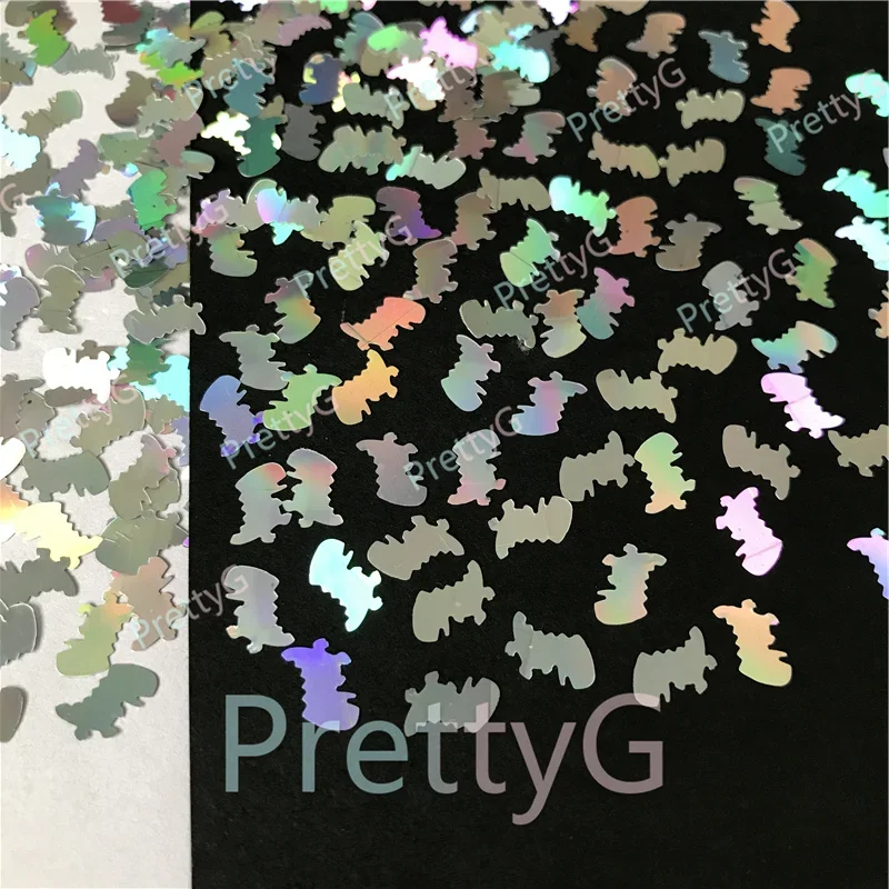 PrettyG Dinosaur Shape Holographic Silver Color Laser Glitter Sequins for Resin DIY Art Craft Nail Makeup Decoration Accessories