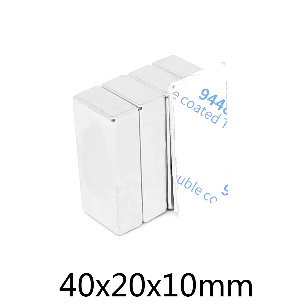 40x20x10mm Powerful Magnets Strong Block Magnet With Glue Tape For Fridge DIY Building Scientific Craft 40*20*10 40x20x10