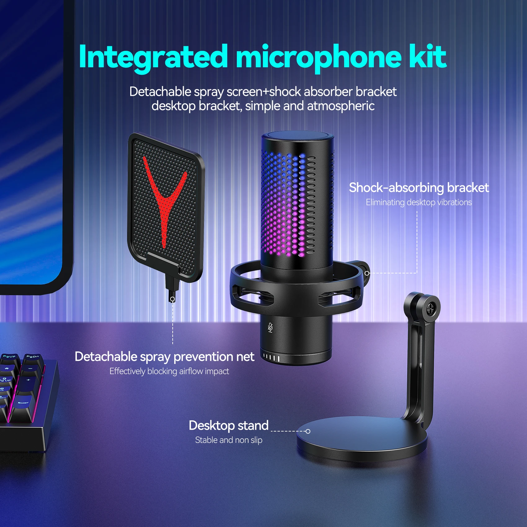 Professionelles Gaming-Mikrofon Mit Ständer, Rgb Usb-Kondensatormikrofon Für Pc, Laptop, Streaming, Podcast, Karaoke - Studioqualität C S78580Fc9C2Af4Dffb9Bf2Fc2C9706B006