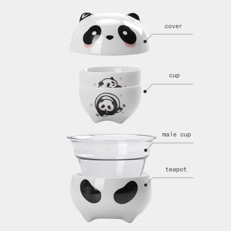 1 set of Panda portable travel tea set, outdoor travel single tea maker, simple camping instant cup, portable cup