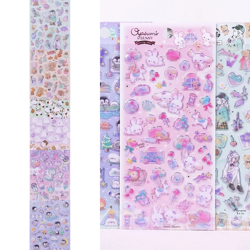 

Jelly Candy Color 3D Sticker Set Cute Animal Themed DIY Decor for Scrapbook Journal Bunny Ghost Penguin Stationery Accessories